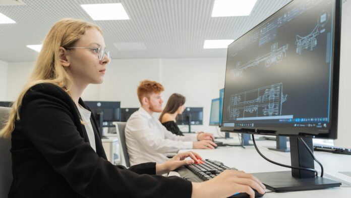 Students learning in a technology-focused classroom