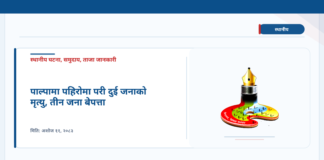 पाल्पामा पहिरोमा परी दुई जनाको मृत्यु, तीन जना बेपत्ता